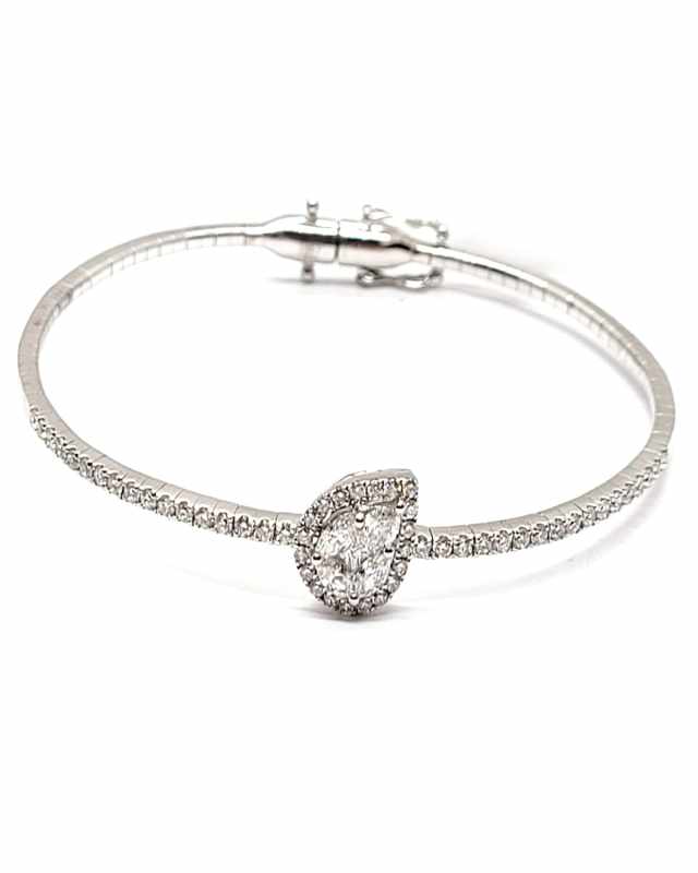 18K White Gold Diamond Bangle, 1.10tcw